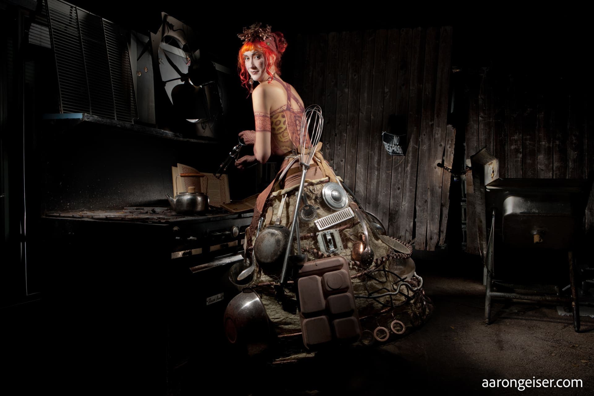 Ciara Blossom in a found-object gown in Austin, Texas.