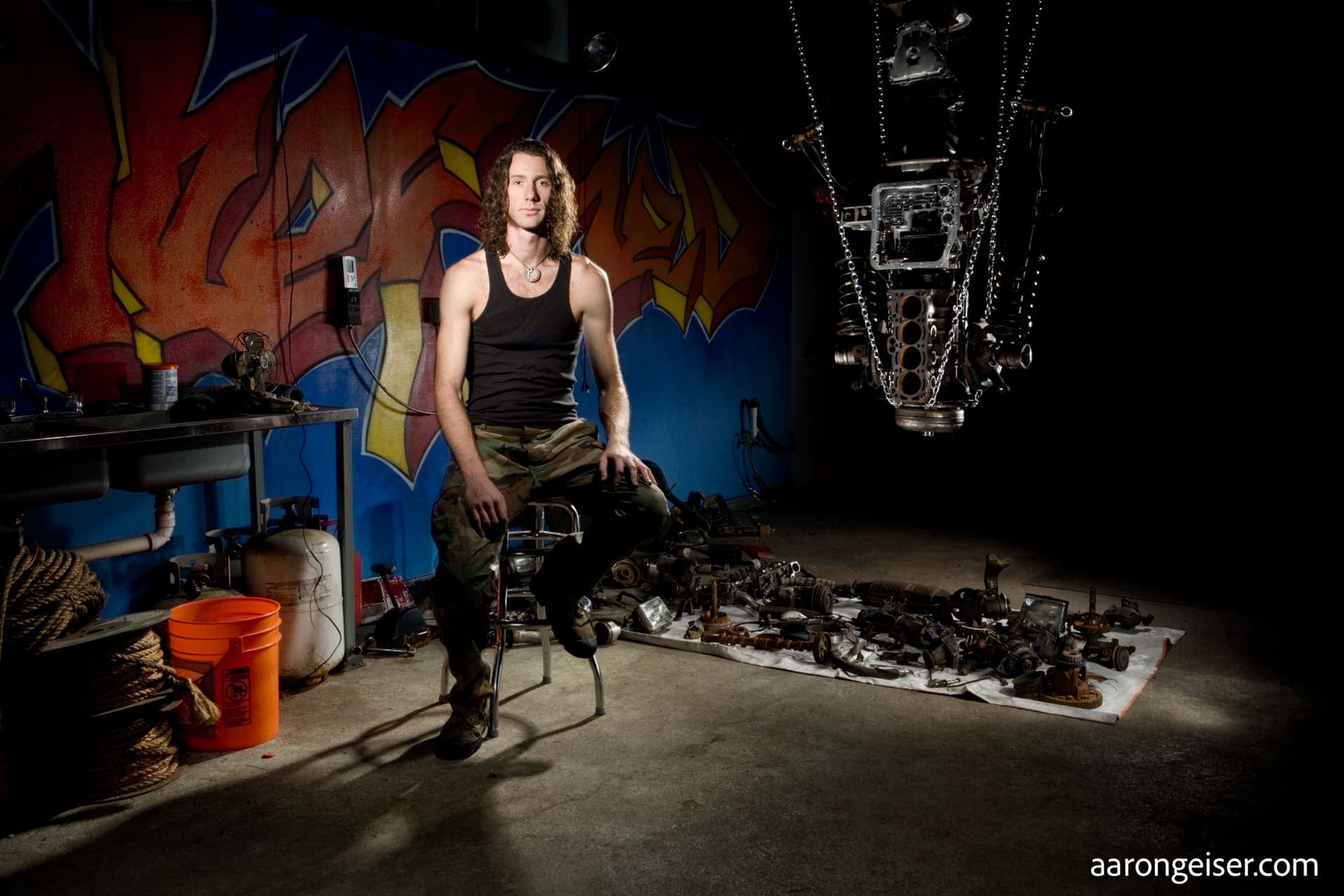 Johnny Fleisher in his workshop in Austin, Texas.